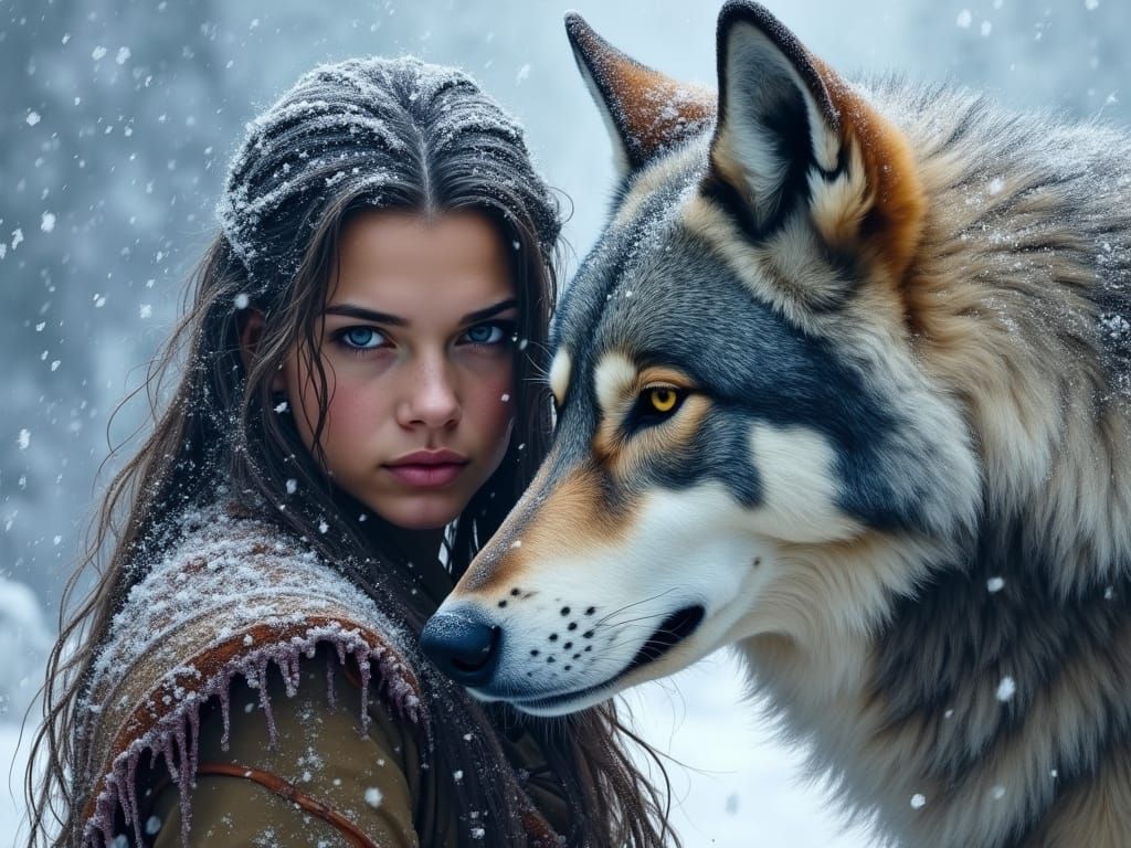 Woman with wolf