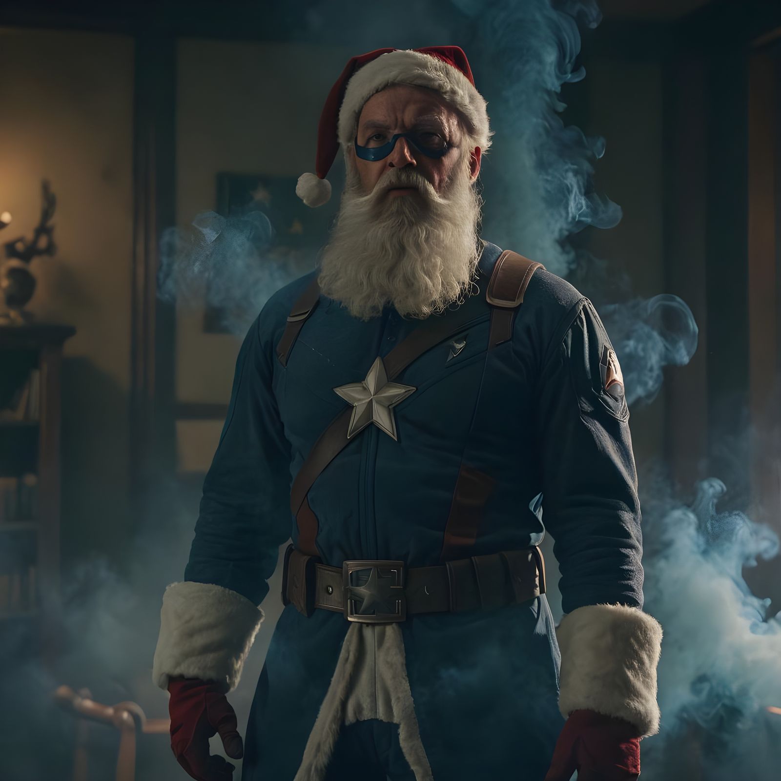 Santa Claus as Captain America Halloween Film Still