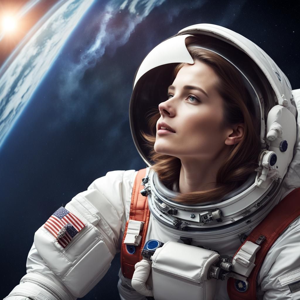 Astronaut Floats in Open Space with Earth View