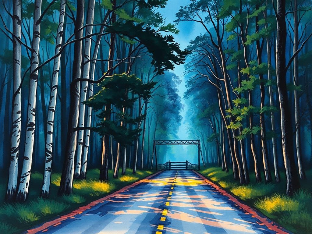 Mysterious Nighttime Gate in a Woodland Setting