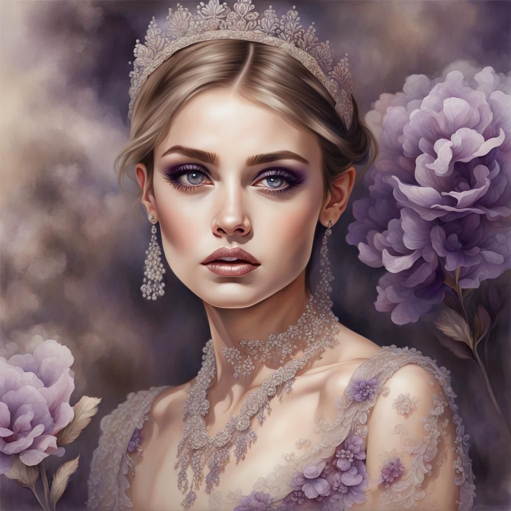 Beautiful Woman in Beige Dress: Hyperrealistic Portrait