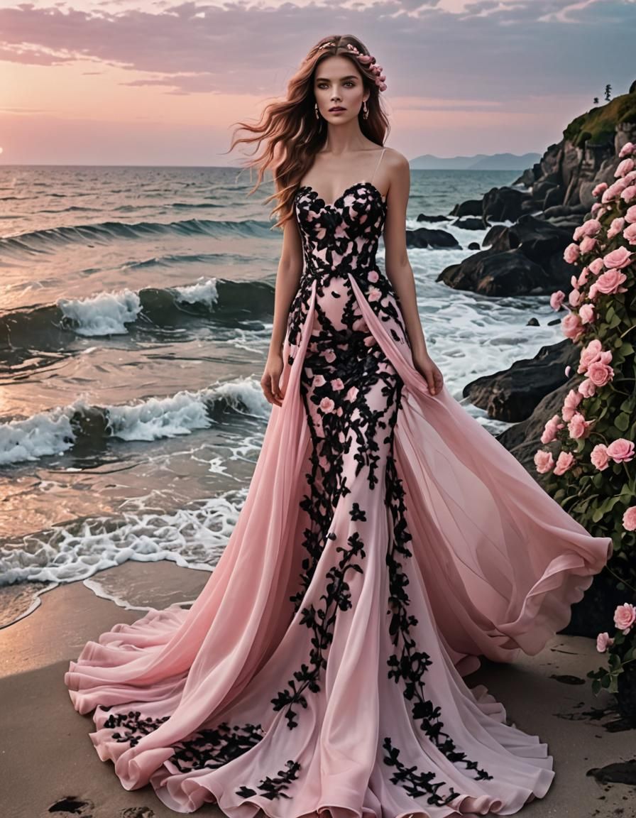 Pink-Haired Mermaid in Fantasy Seascape