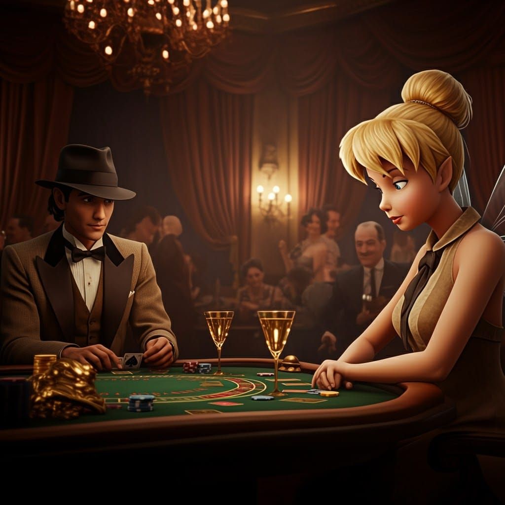 Tinkerbell Plays Blackjack in a 1940s Casino