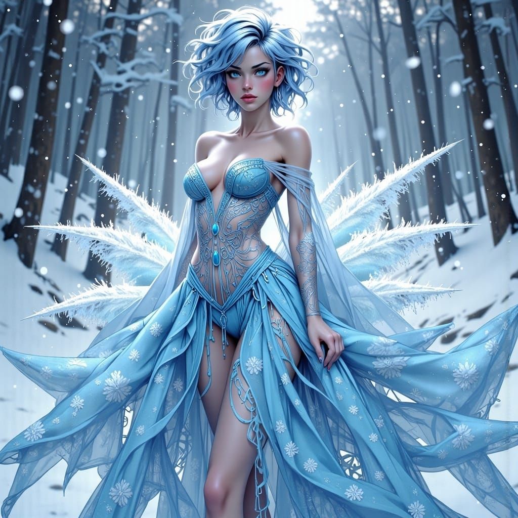 Icy Anime Woman Summons Snowstorm in 8K