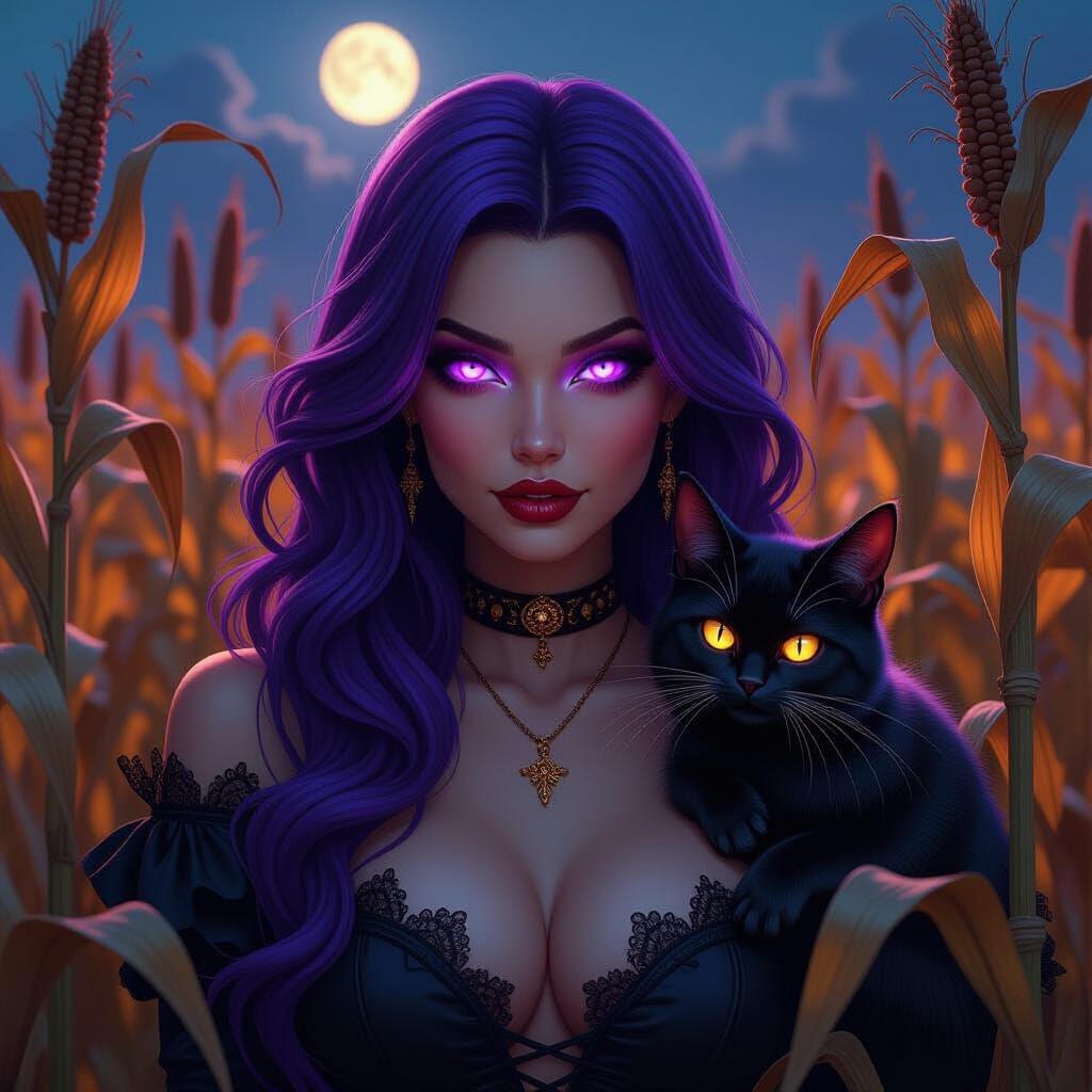 Vampire Woman & Bat in Autumn Corn Maze