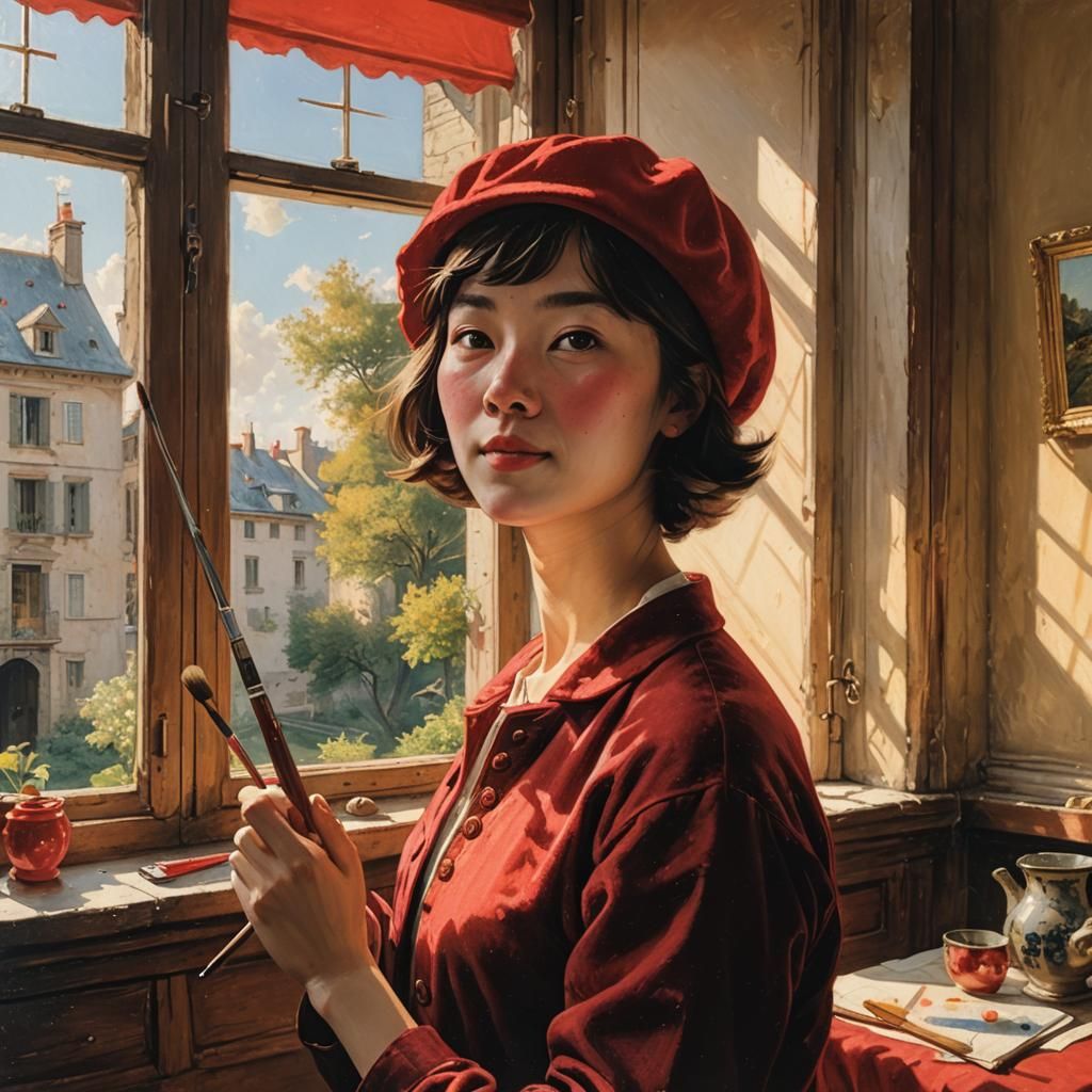 French Painter Portrait in Red Velvet Quarters