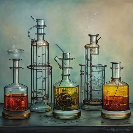 Intricate Alcohol Ink Science Lab with Steampunk Engine