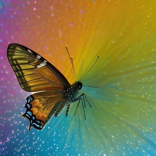 Rainbow Butterfly Soaring Over Starry Waterscape