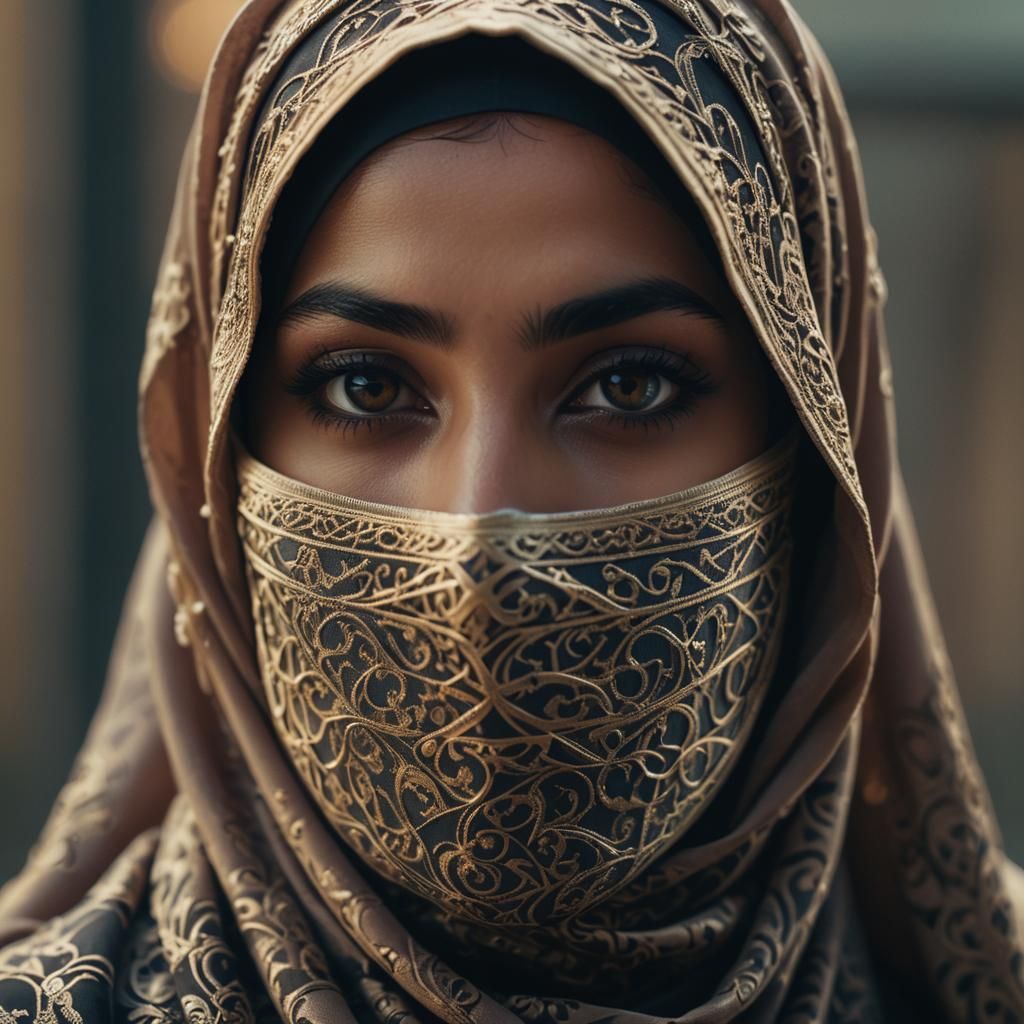 Muslim Woman in Niqab: Cinematic Film Still