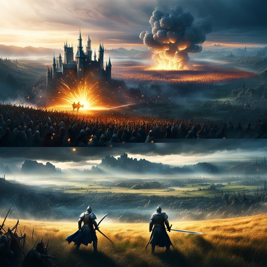 Medieval Fantasy Battle in Vibrant Matte Painting Style
