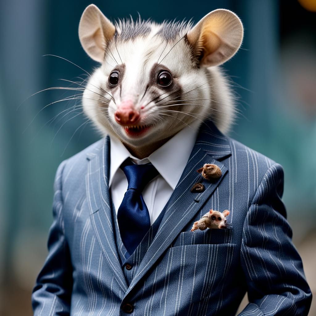 Opossum in a Suit: An Unexpected Portrait