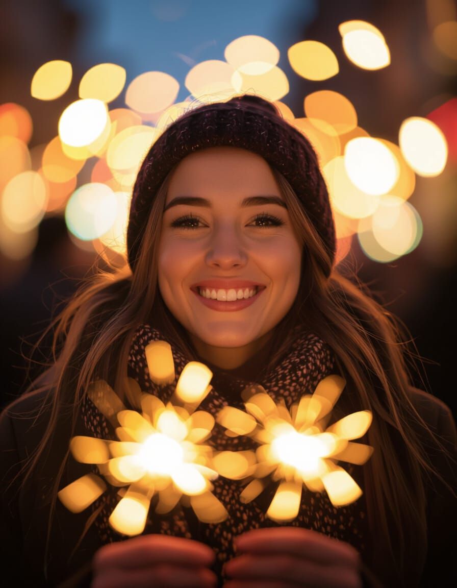 Joyful New Year Portrait in Warm Golden Light