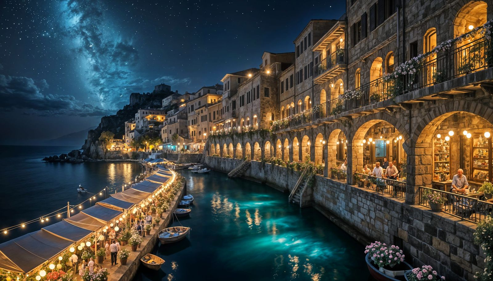 Ancient Mediterranean Night Market Masterpiece