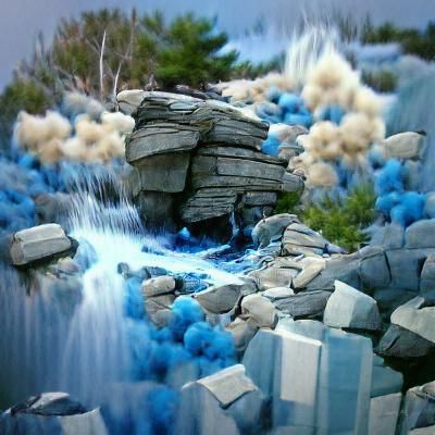 Blue Waterfall Cascading Over Shining Rocks