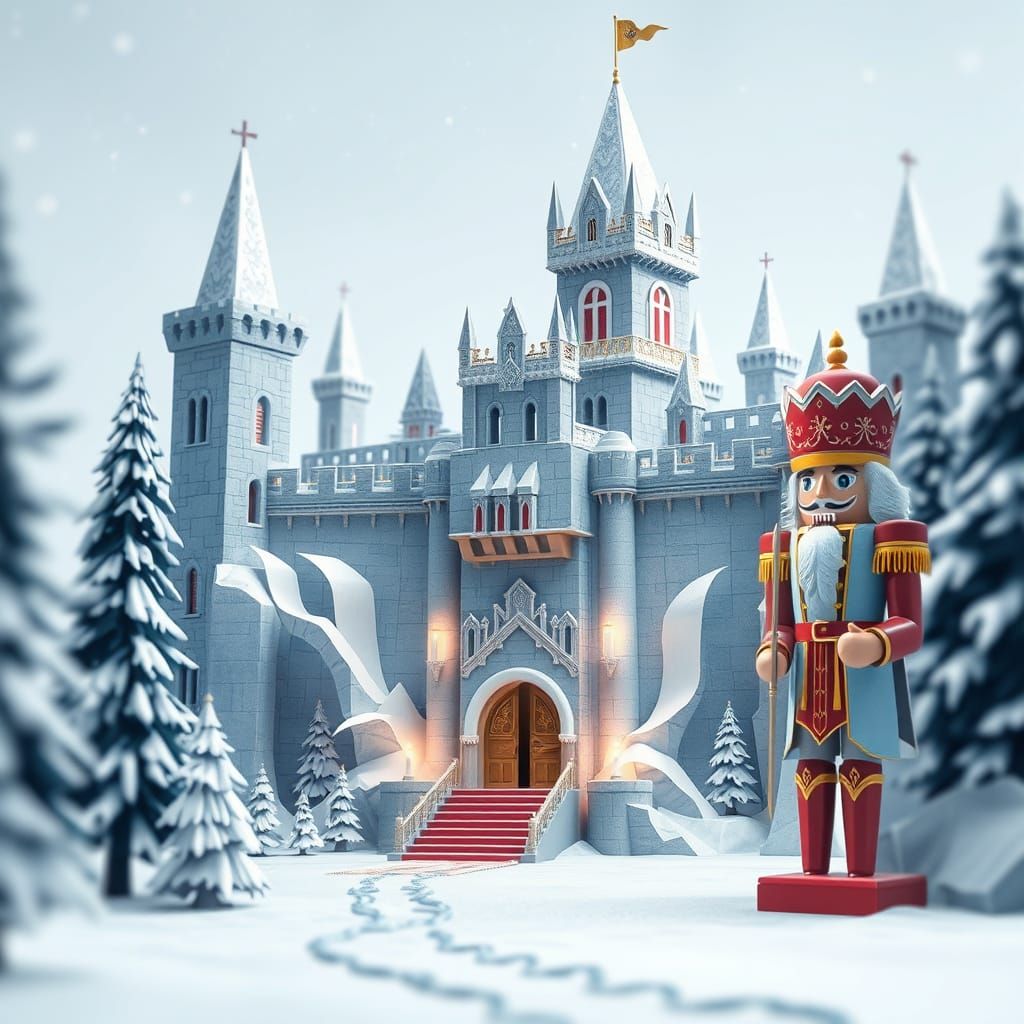 Winter Stronghold in Origami Papercraft Style