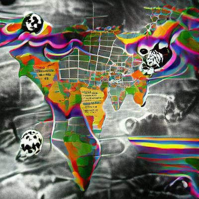 Dystopian World Map in Film Noir Style