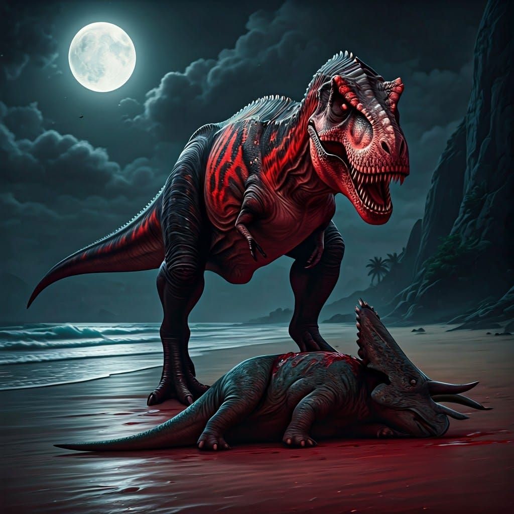 Vibrant Bioluminescent Tyrannosaurus Rex Dominates Bloodmoon...