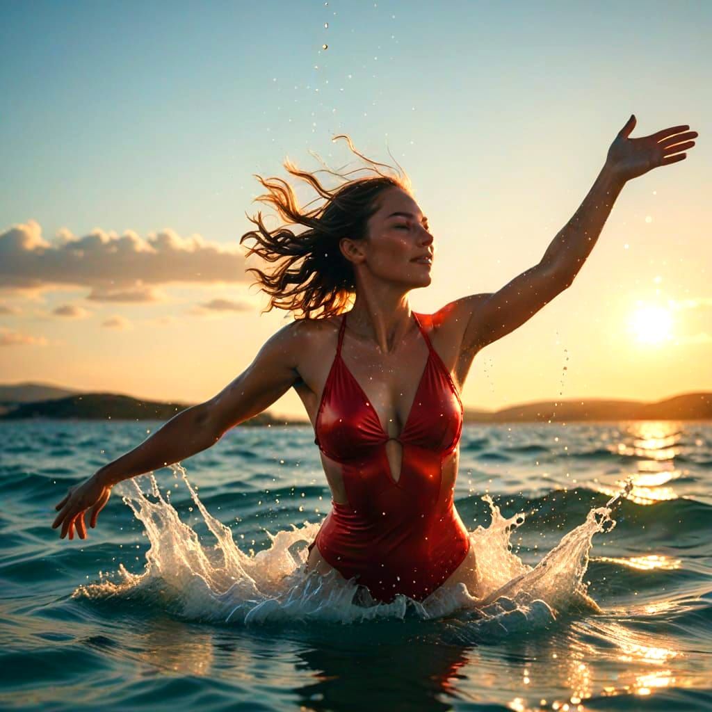 Woman Dives into Crystal Clear Ocean Water