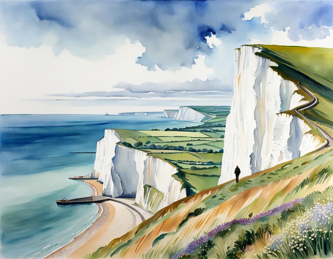 White Cliffs of Dover in Watercolor Pastels