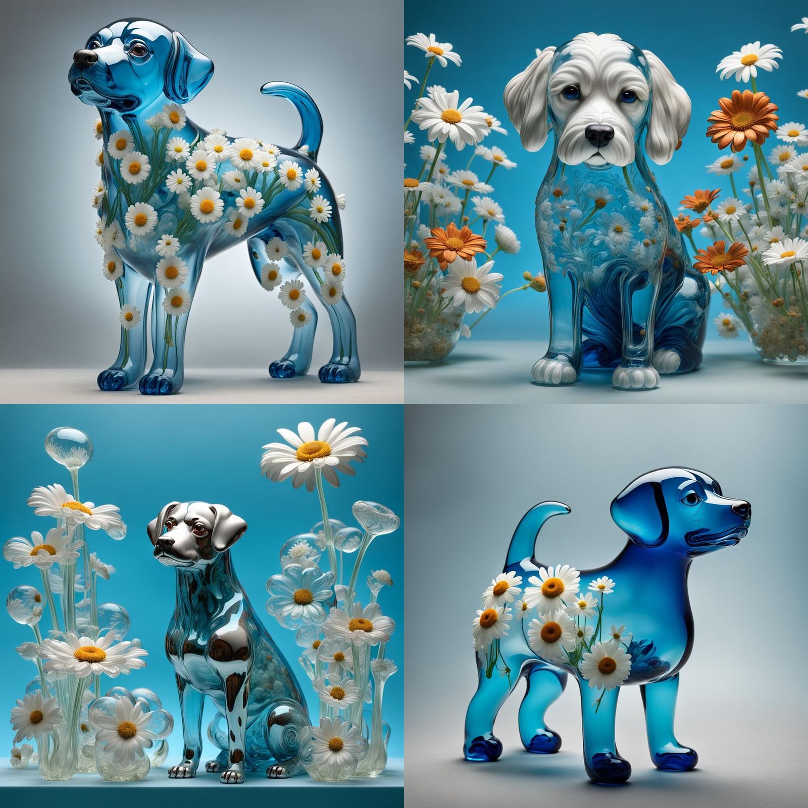 Glass Dog with Flowers: Detailed Matte Painting