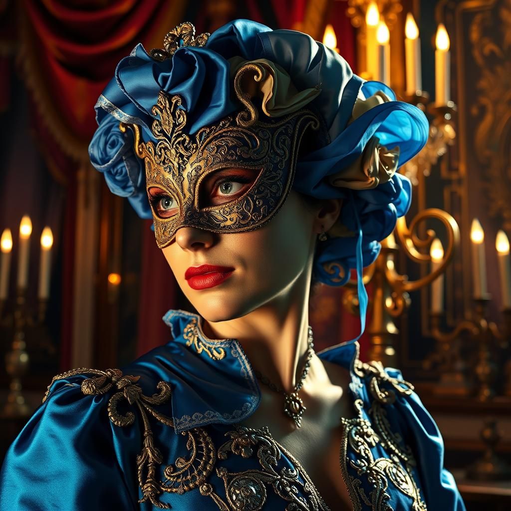 Venetian Masquerade Woman in Hyperrealistic Splash Art
