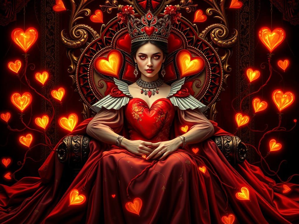 Queen of Hearts as Empress of Emotions, Gothic Surrealist Ar...