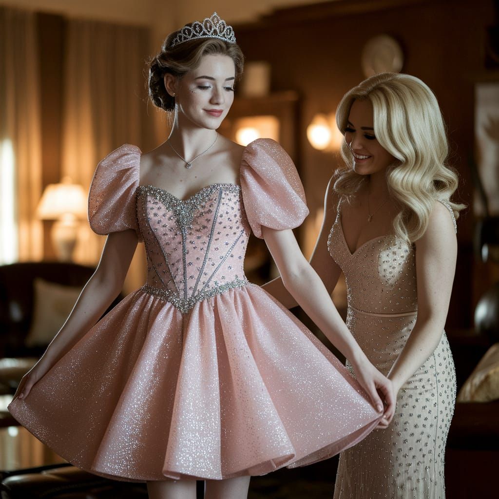 Young Man Crossdressing in Prom Dress with Tiara