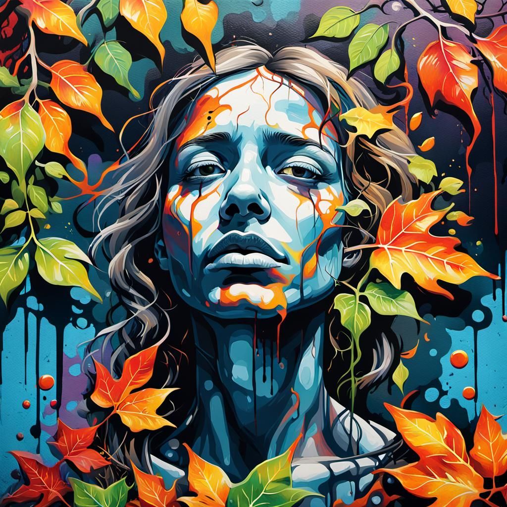 Contemplative Figure in Vibrant Graffiti Art