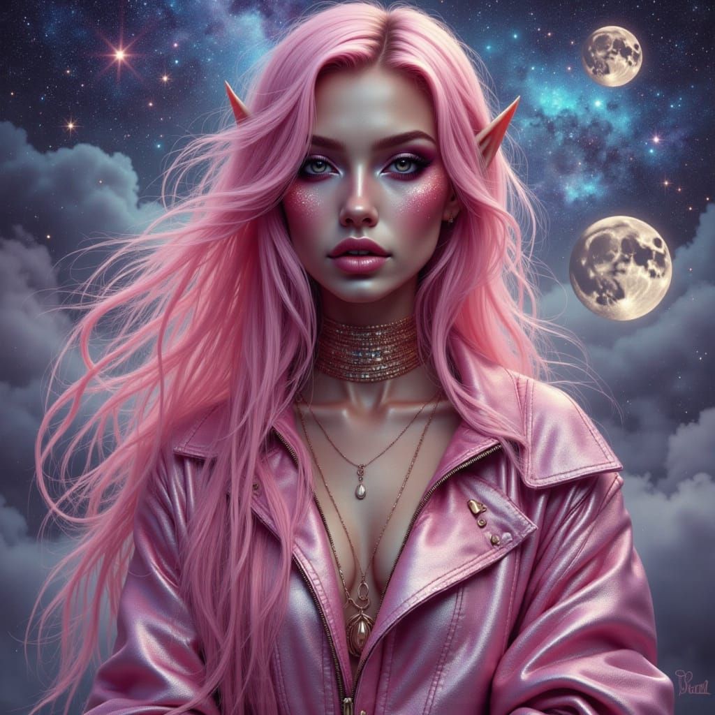 Elven Babe in Luxurious Overized Fashion, Pop Surrealism