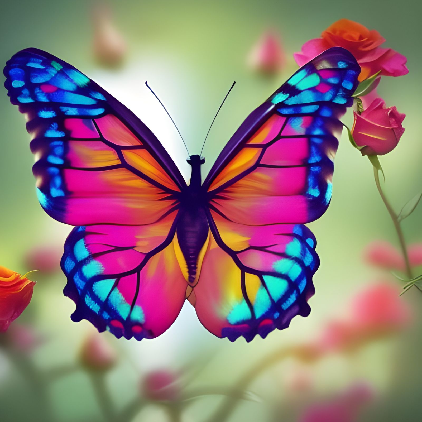 Fantasy Butterfly on Rose, Bright and Beautiful
