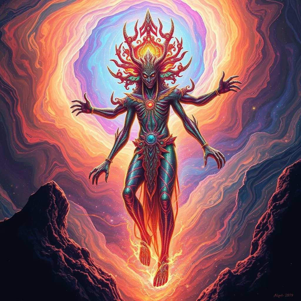Ethereal Entity Rises from Cosmic Vortex in Shimmering Holog...