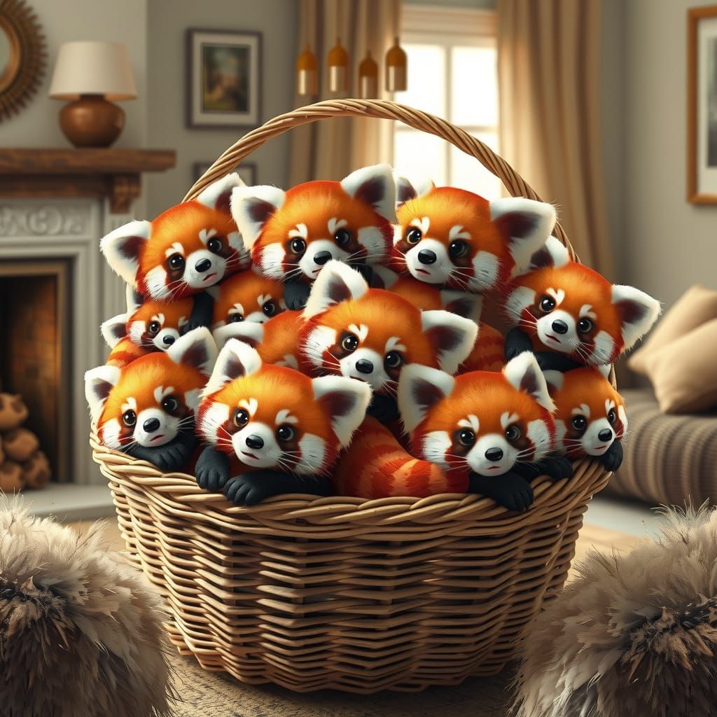 Red Panda Basket: A Digital Painting