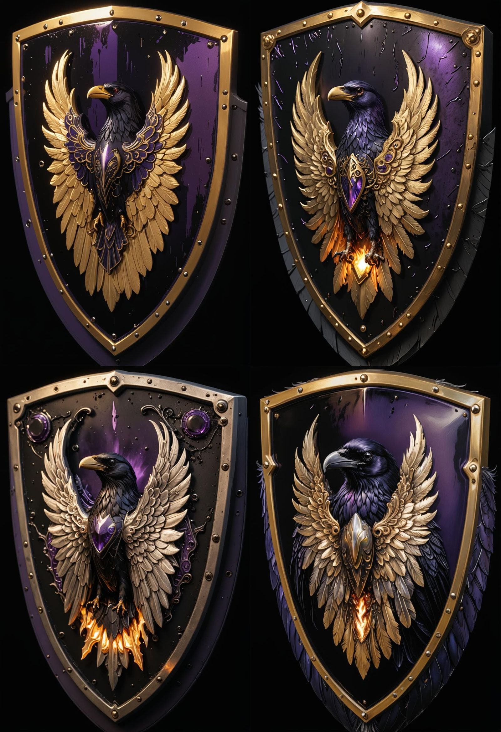Raven Shield: Hyperrealistic Black, Silver and Purple Design