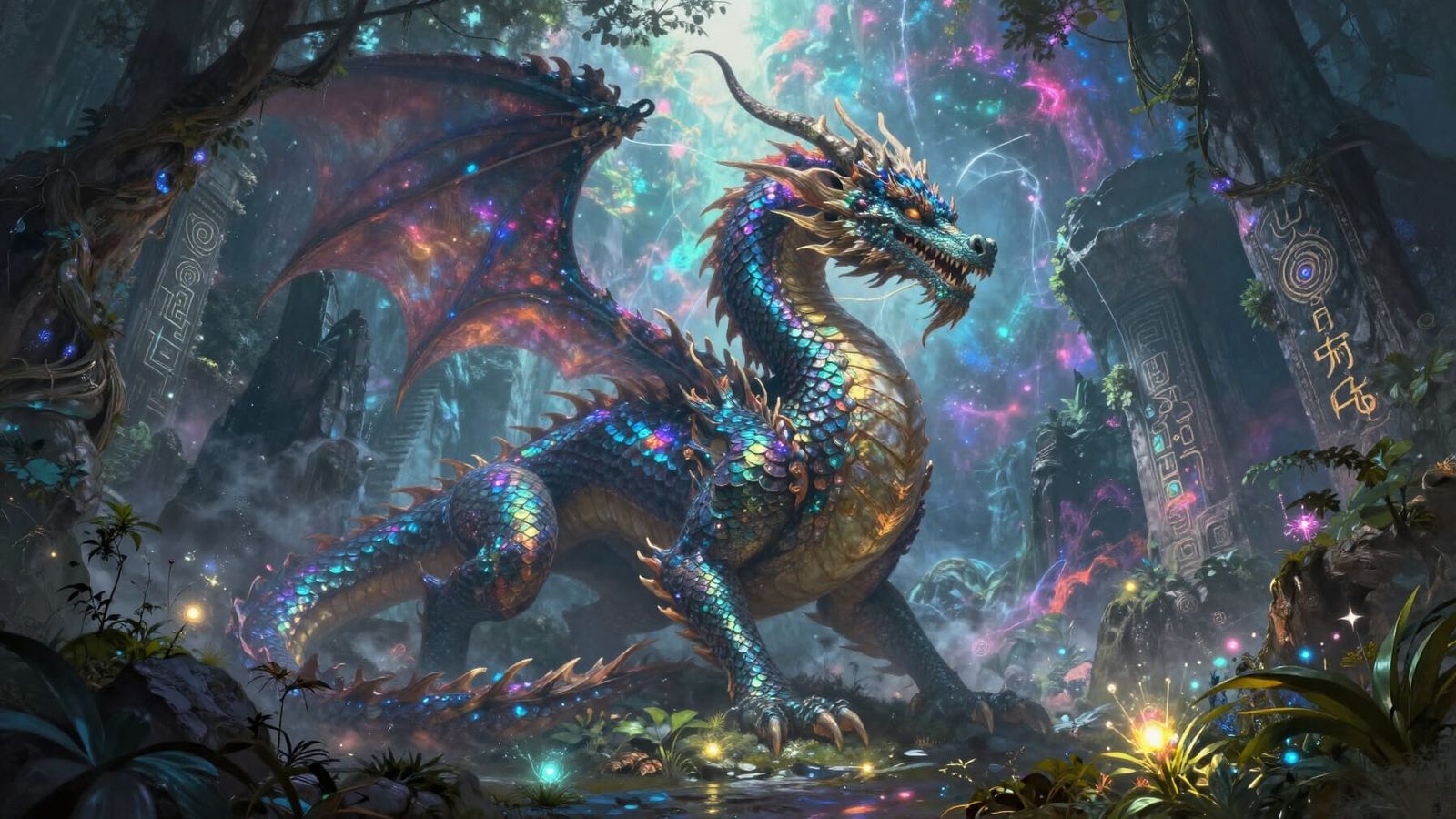 Nebula Dragon Guards Mystical Mountain Sanctuary