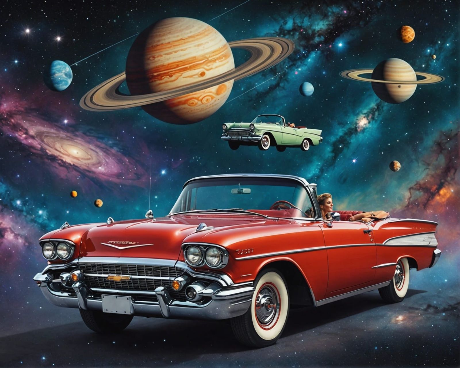 Chevrolet Convertible Floats Through Space in Hyperrealism