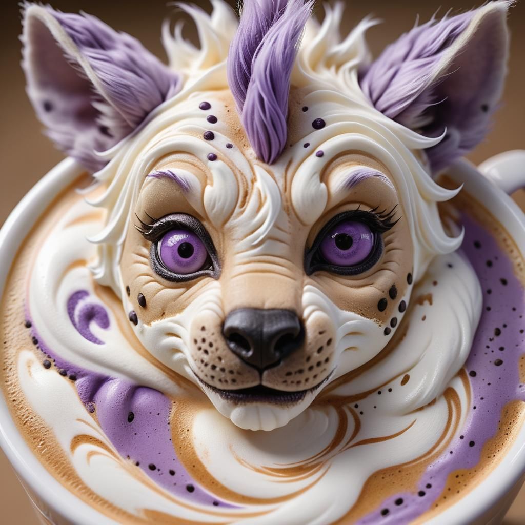 Latte Art: Hyena Portrait in Coffee Foam