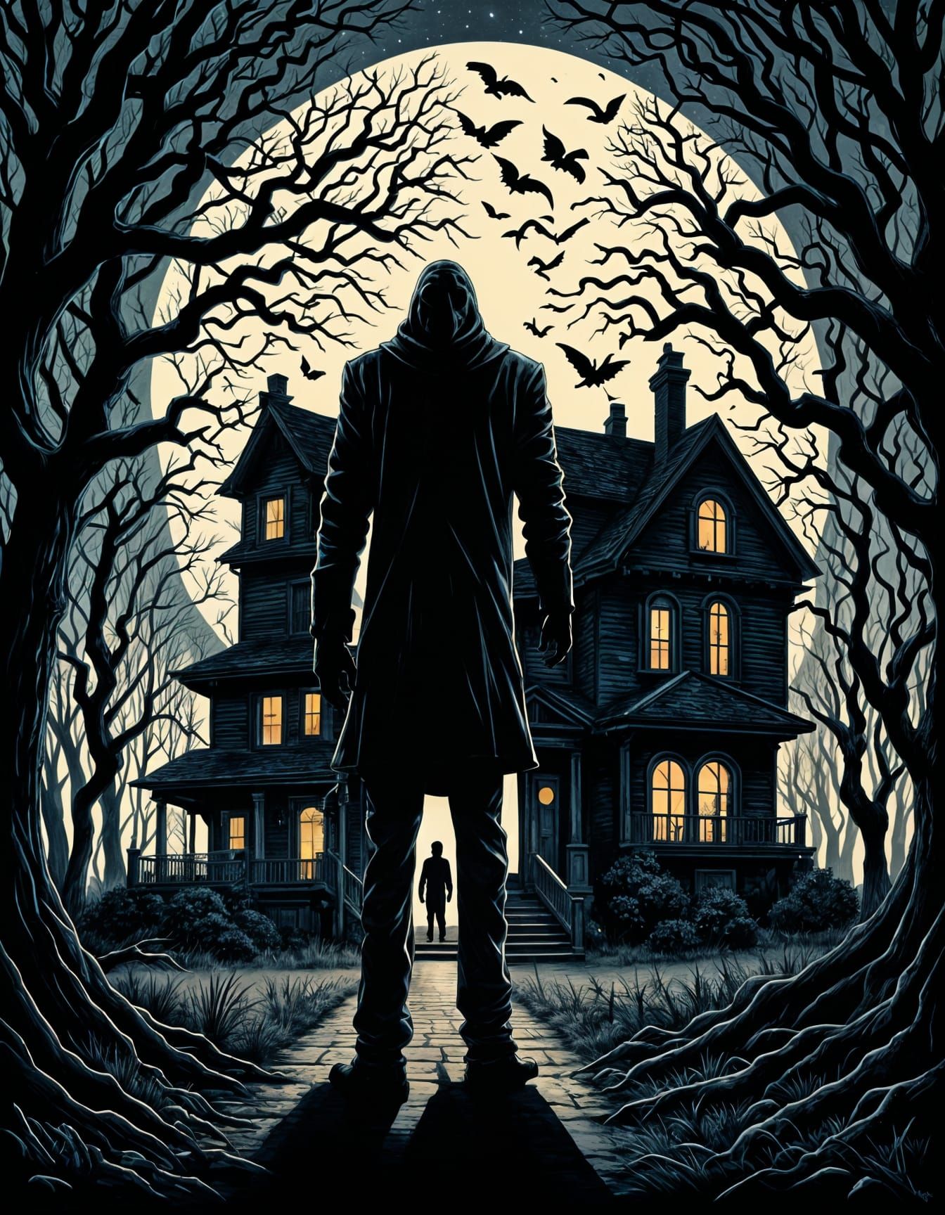 Ominous Figure in Shadows of Suburban Home
