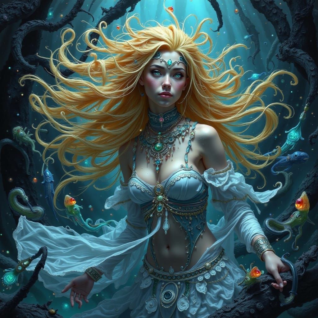 Majestic Deep Sea Elemental in Dreamlike Underwater Scene