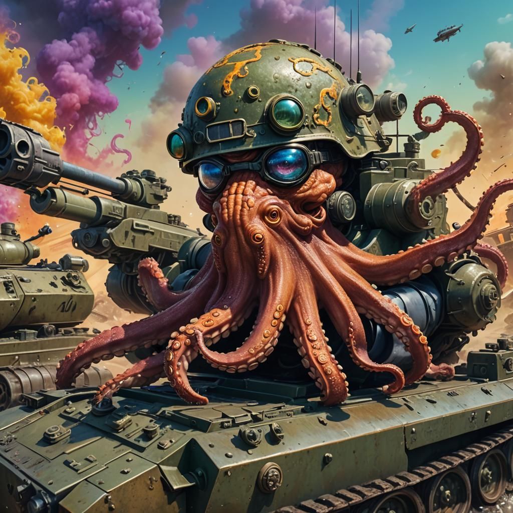 Octopus Tank Commander in Hyperrealistic Splash Art