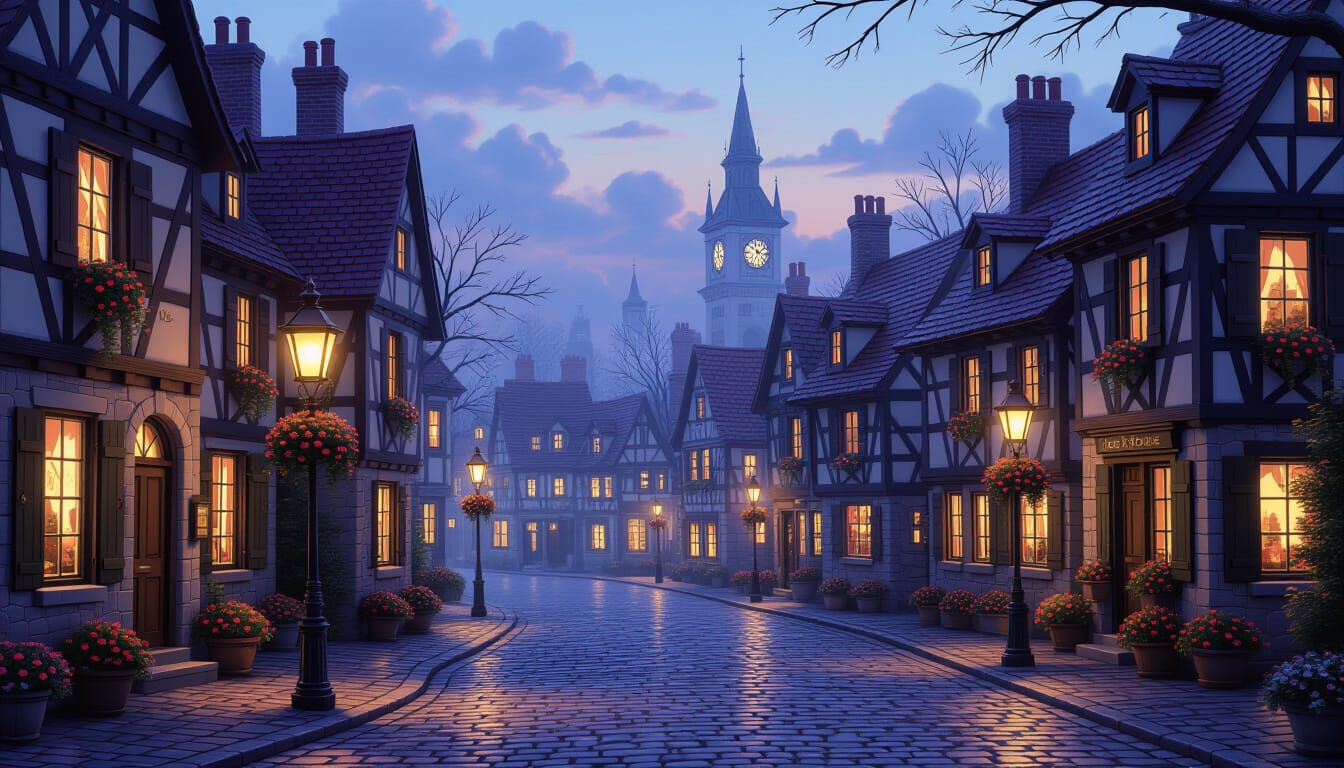 Twilight Town Square: A Dreamlike Luminist Fantasy