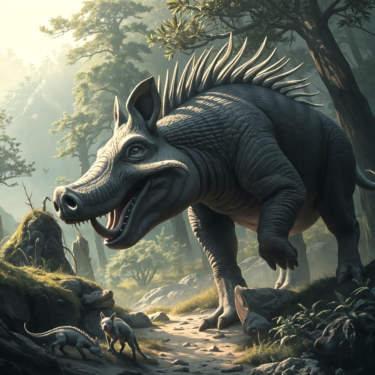 Entelodon in a Colourful Jurassic Landscape