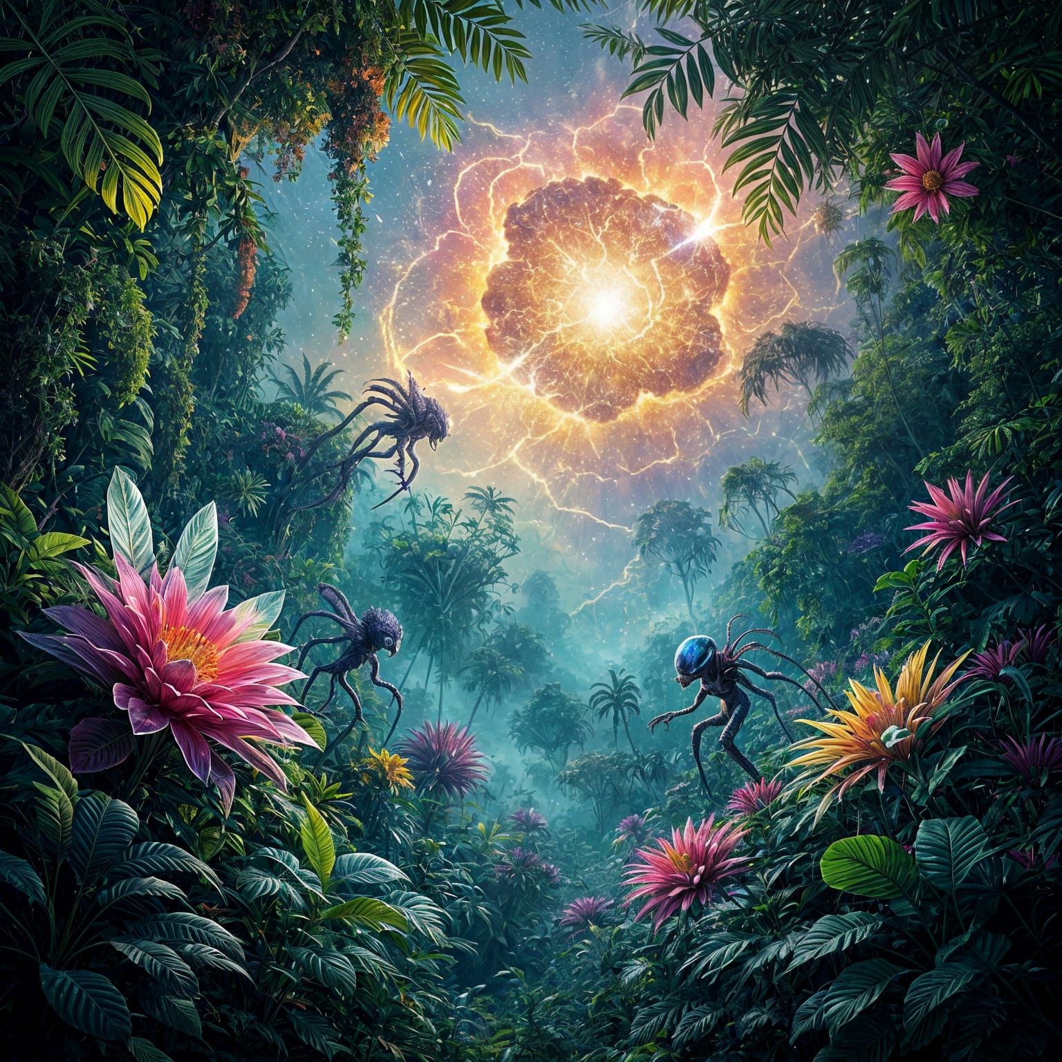 Alien Jungle Flora Mimics Stained Glass Near Supernova