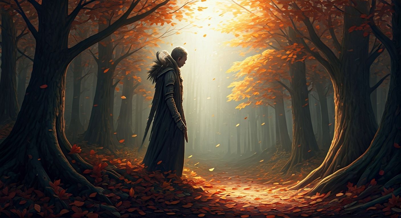 Melancholic Autumn Forest Scene in Hyperrealistic Style
