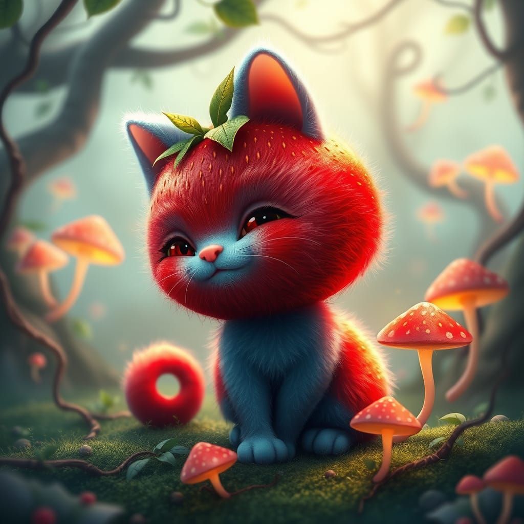 Mythical Forest Kitten with Fiery Blue Fur and Delicate Ears