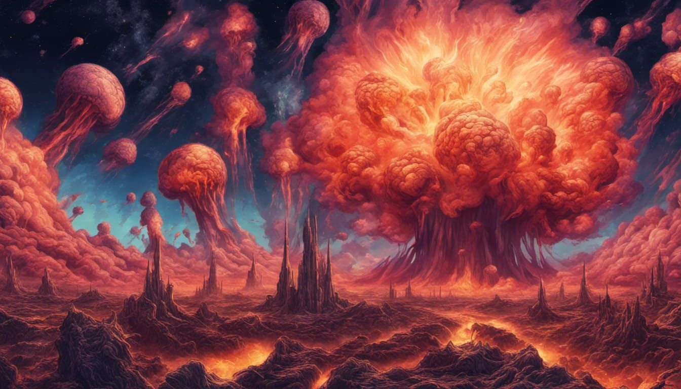 Nuclear Explosions Pattern at Universe End in Detailed Style