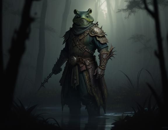 Bullywug in Eerie Swamp: Dark Fantasy Concept Art