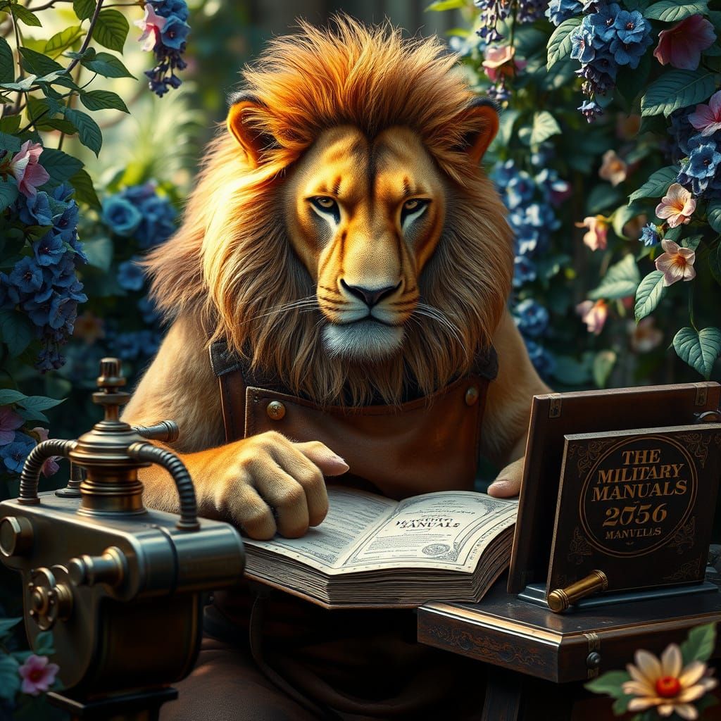 Lion Furry Prints and Binds Military Field Manuals in Enchan...