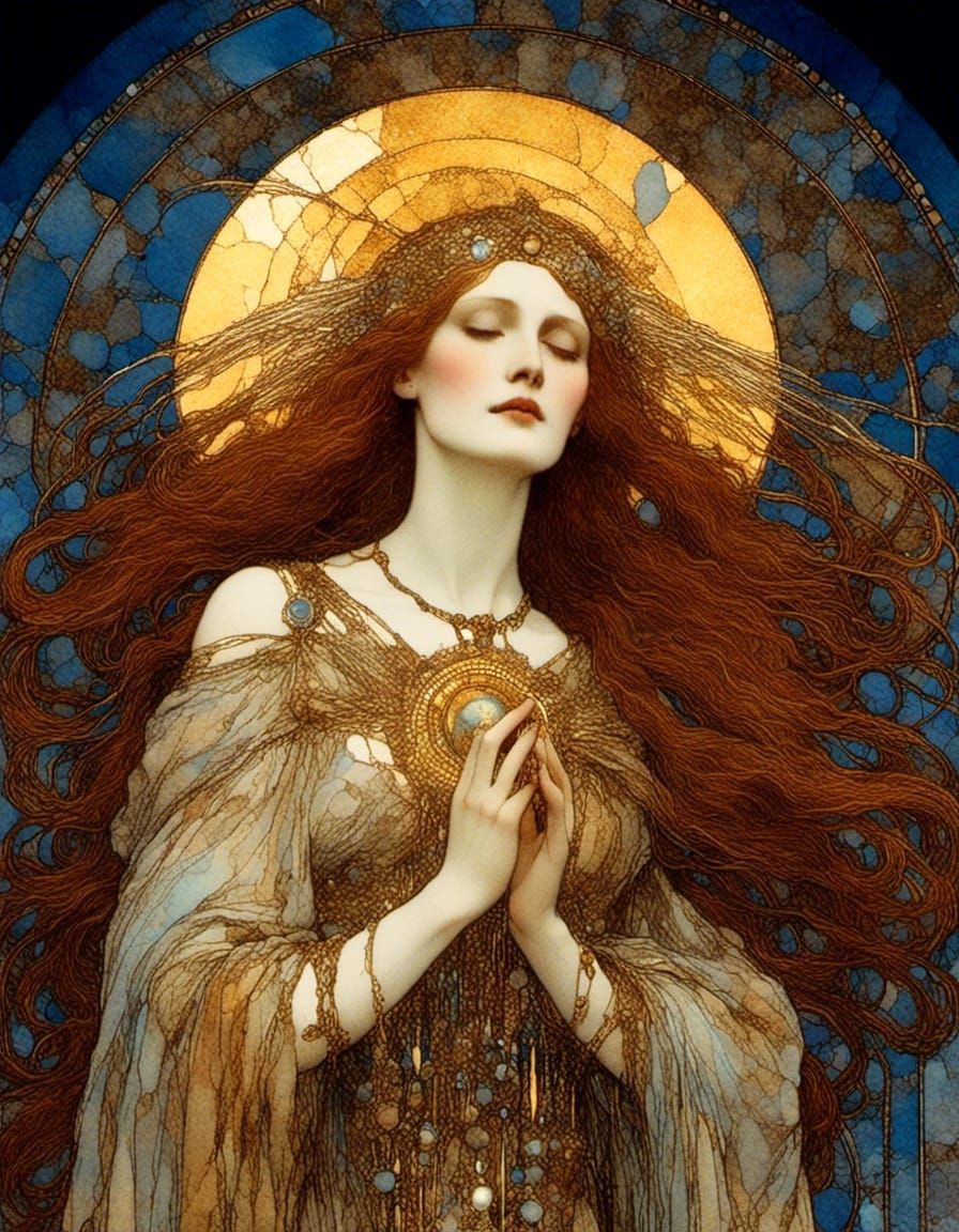 Mary Magdalene with Halo in Stained Glass Style