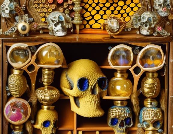 Bejeweled Skull with Antler Crown in Honeycomb Reliquary