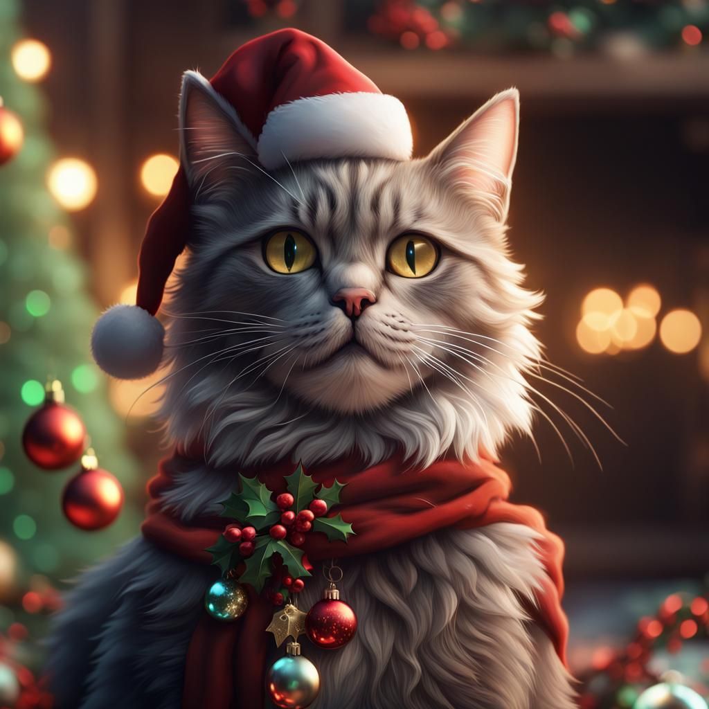 Festive Christmas Cat Fantasy Concept Art